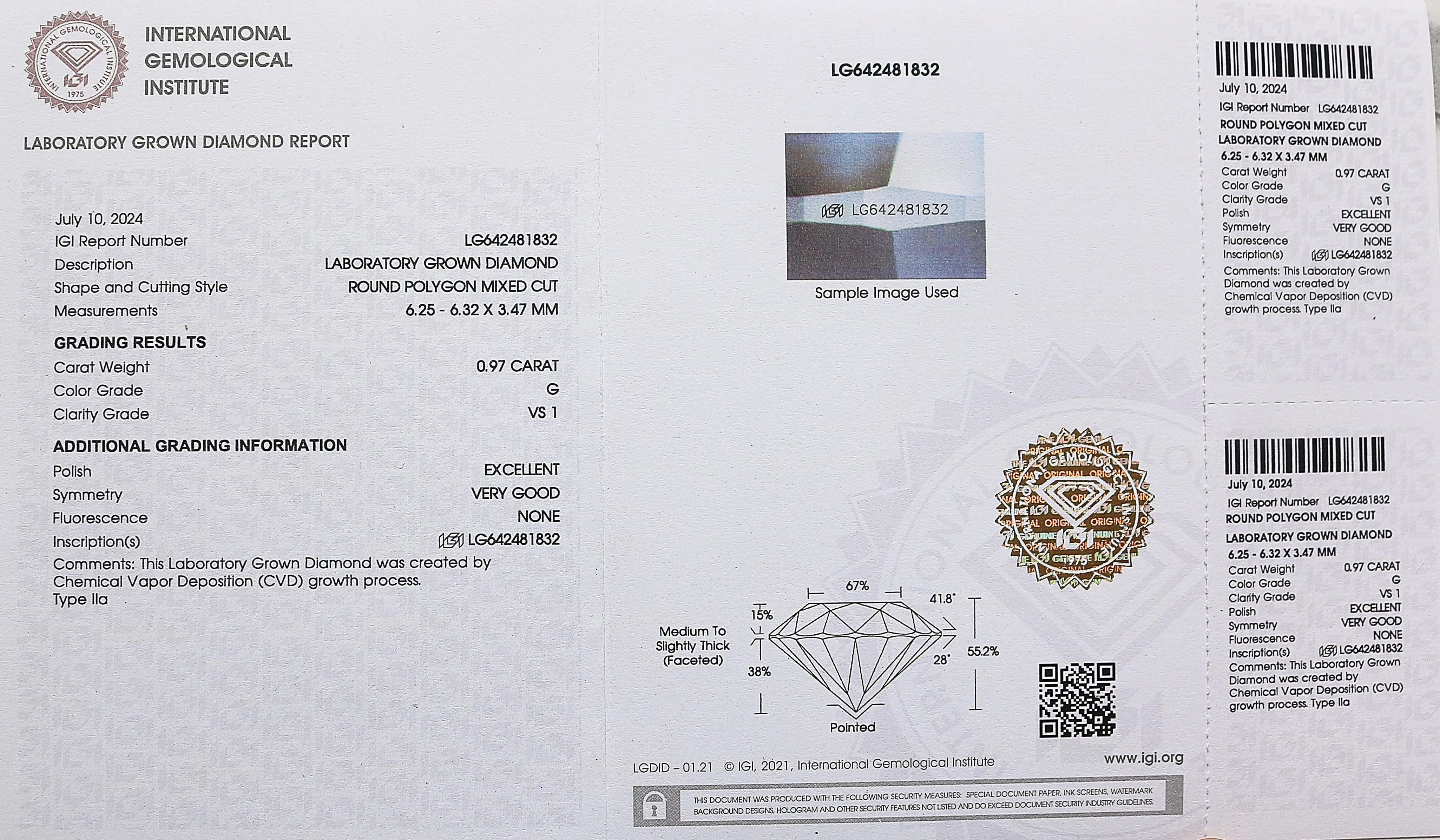 0.97 CT IGI Certified Round Polygon Mixed Cut Diamond Lab Grown Diamond Lab Created Loose Diamond Lab Made Round for Engagement 