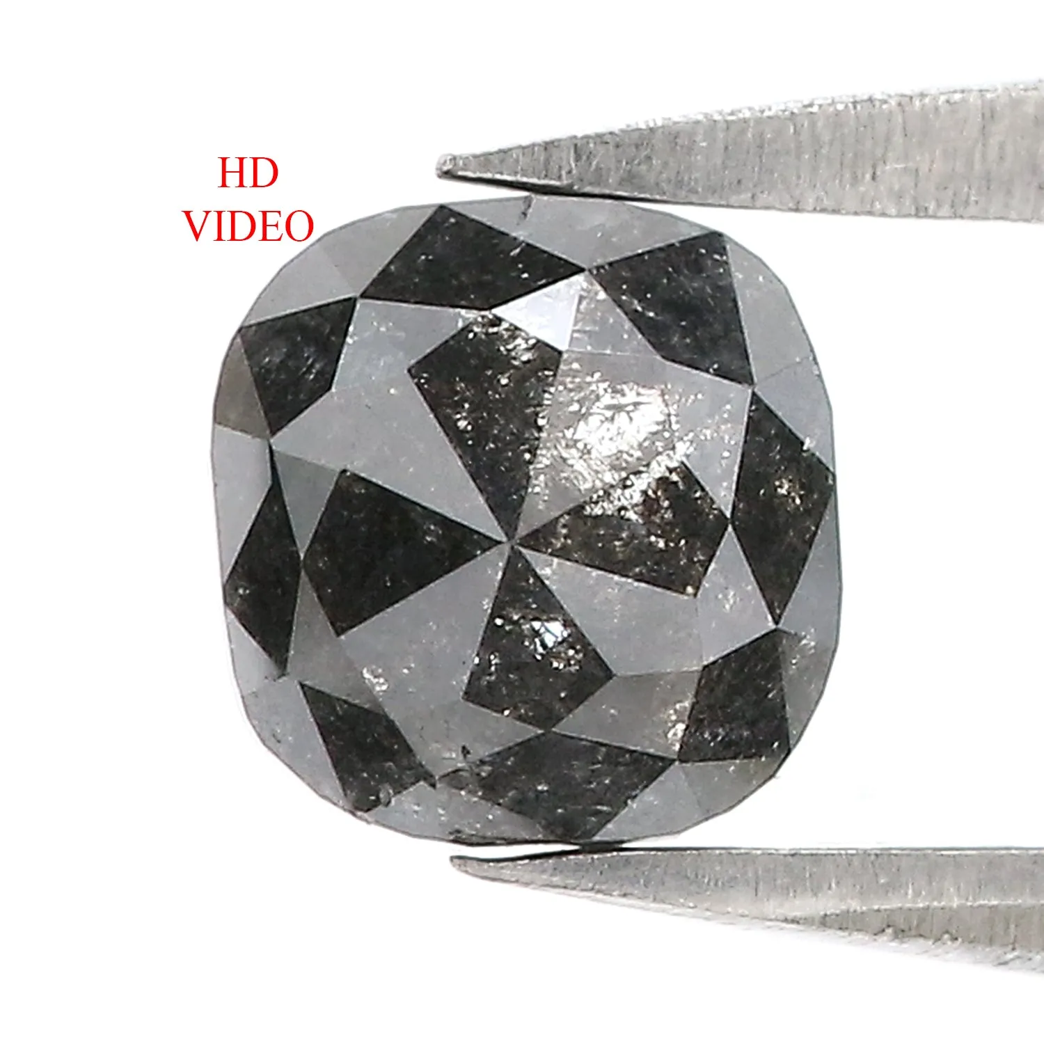 1.00 Ct Natural Loose Cushion Shape Diamond Salt And Pepper Diamond 5.75 MM Natural Diamond Black Grey Color Cushion Rose Cut Di