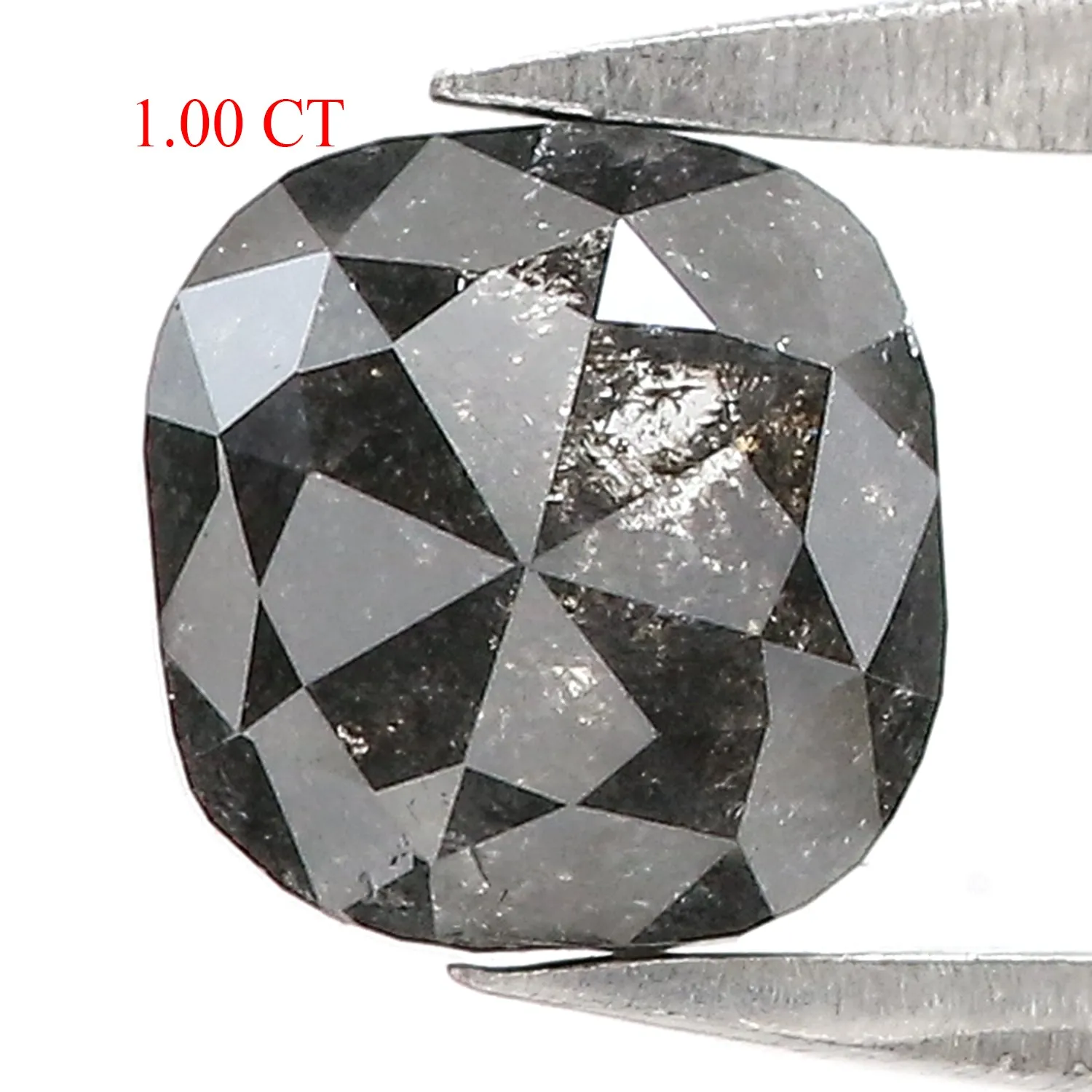 1.00 Ct Natural Loose Cushion Shape Diamond Salt And Pepper Diamond 5.75 MM Natural Diamond Black Grey Color Cushion Rose Cut Di