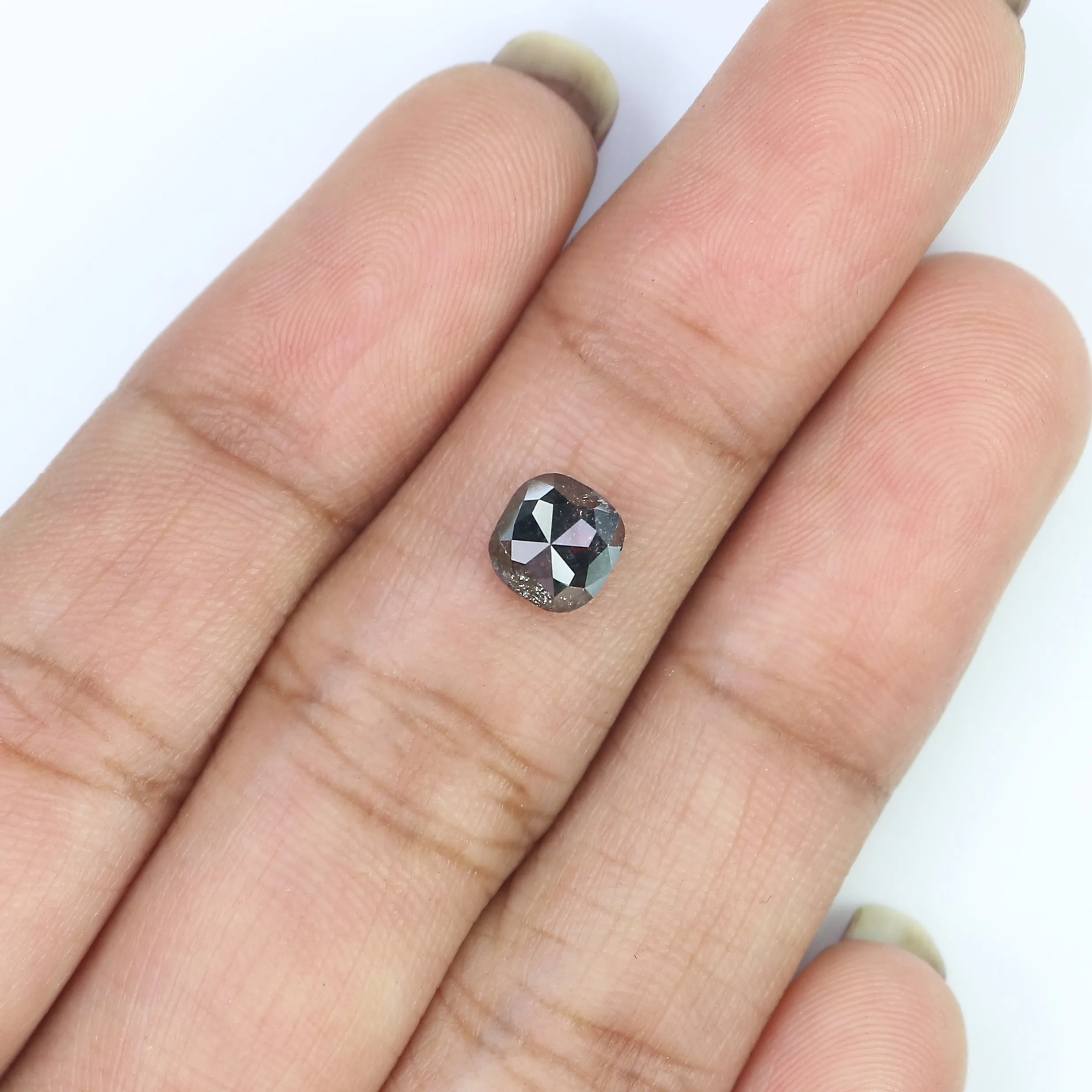 1.00 Ct Natural Loose Cushion Shape Diamond Salt And Pepper Diamond 5.75 MM Natural Diamond Black Grey Color Cushion Rose Cut Di