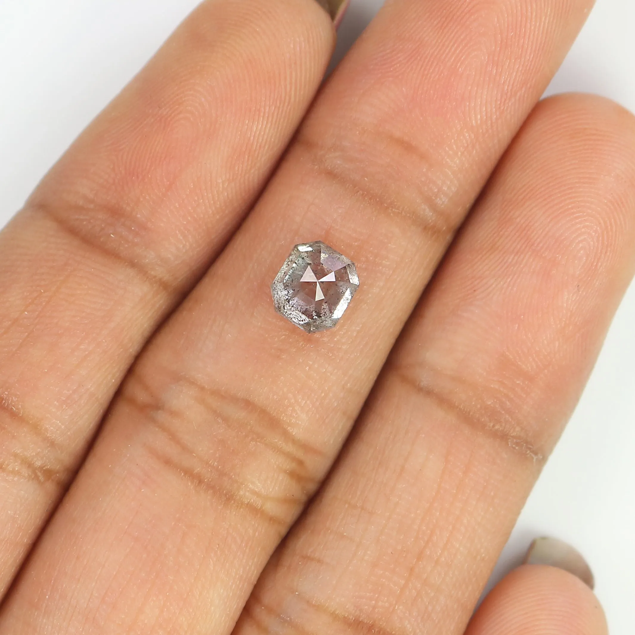 1.05 Ct Natural Loose Emerald Shape Diamond Salt And Pepper Diamond 5.60 MM Natural Diamond Black Grey Color Emerald Rose Cut Di