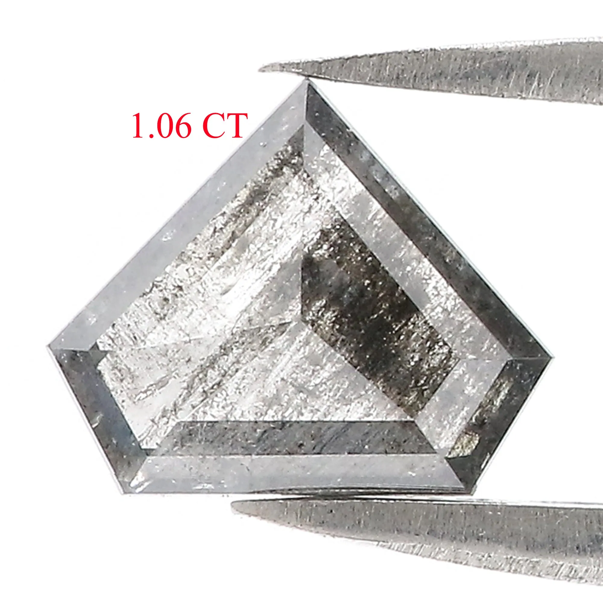 1.06 Ct Natural Loose Shield Shape Diamond Salt And Pepper Shield Cut Diamond 7.15 MM Natural Black Gray Color Shield Rose Cut D