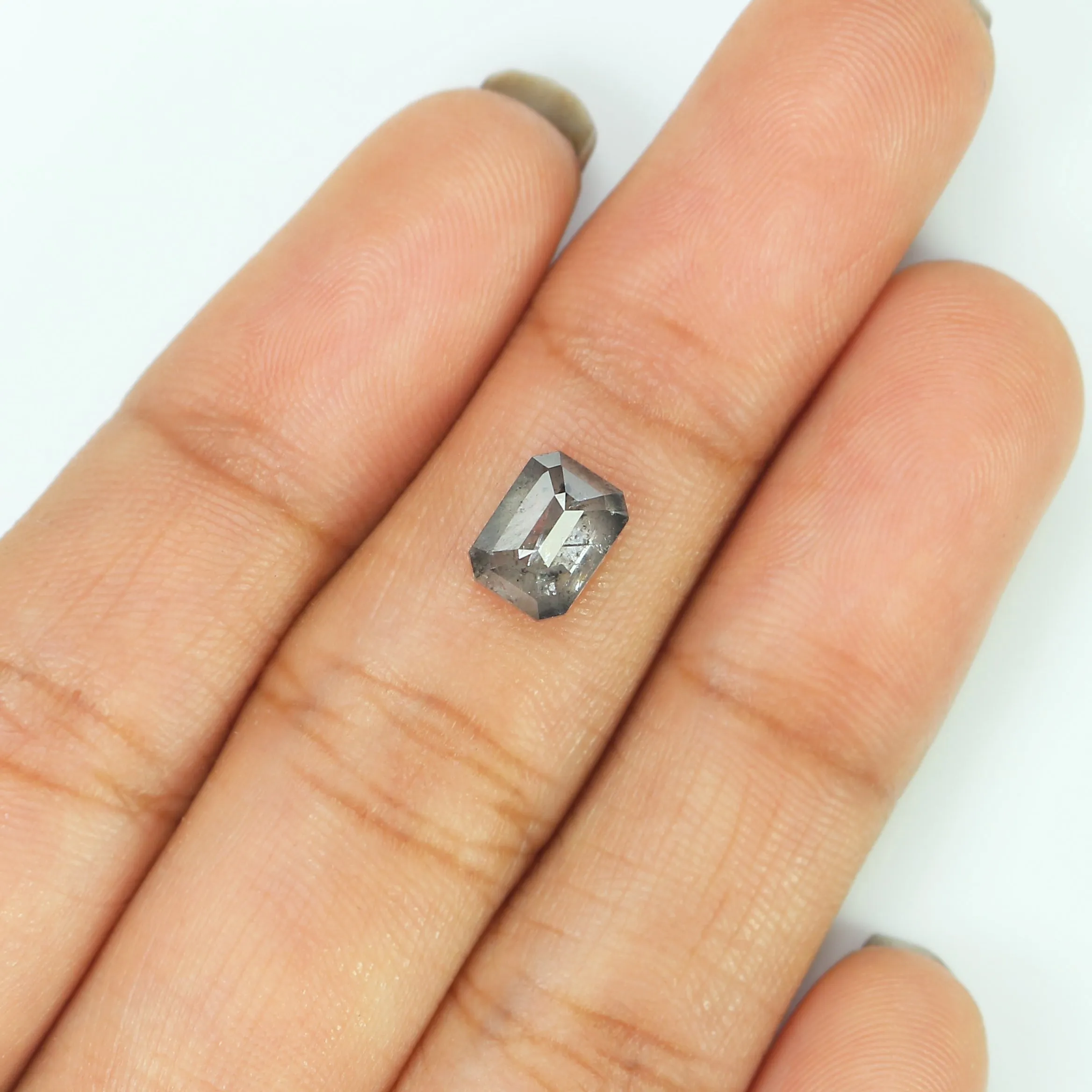 1.27 CT Natural Loose Emerald Shape Diamond Salt And Pepper Emerald Diamond 7.15 MM Natural Black Grey Color Emerald Rose Cut Di