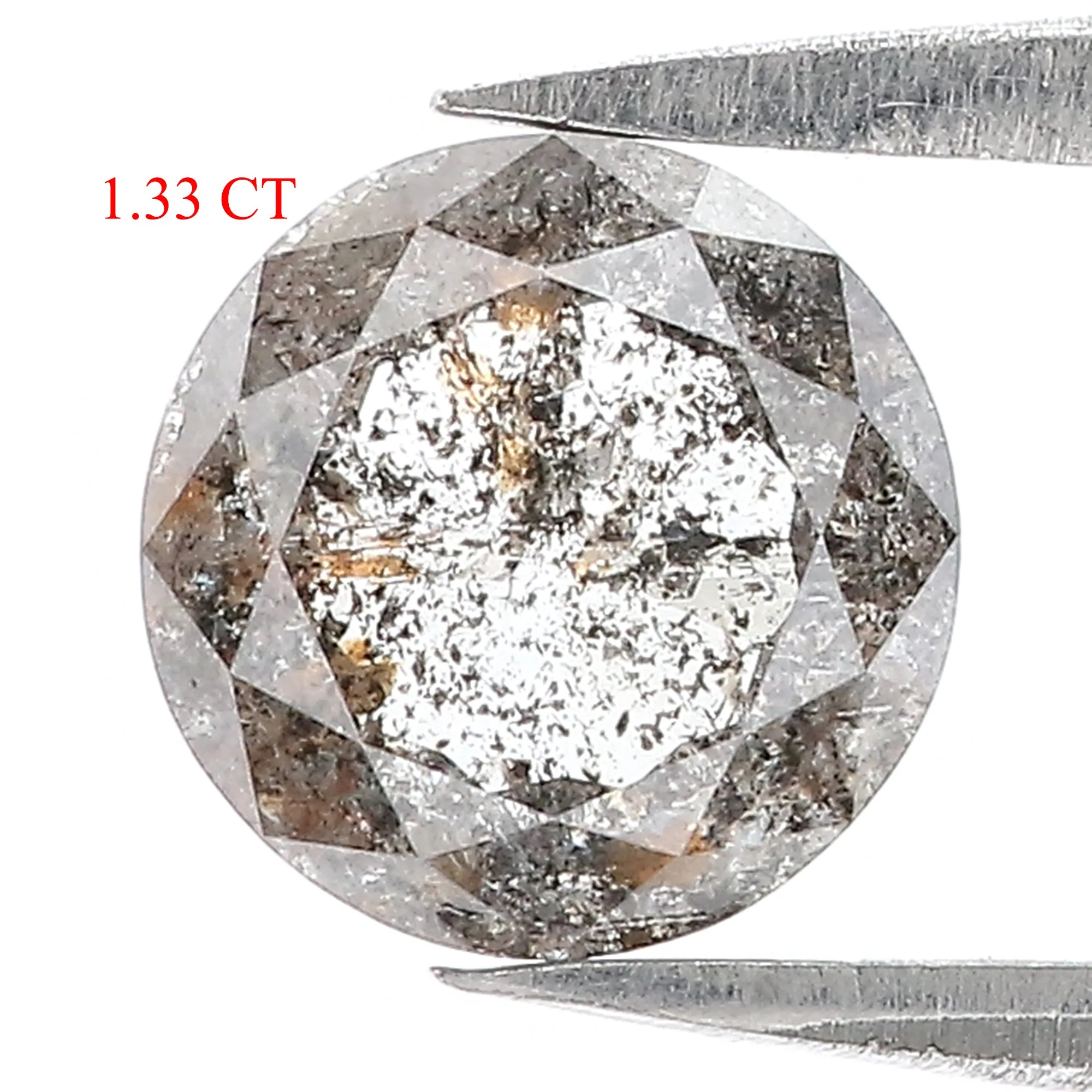 1.33 Ct Natural Loose Round Rose Cut Diamond Salt And Pepper Round Diamond 7.35 MM Natural Black Grey Color Diamond Rose Cut Dia