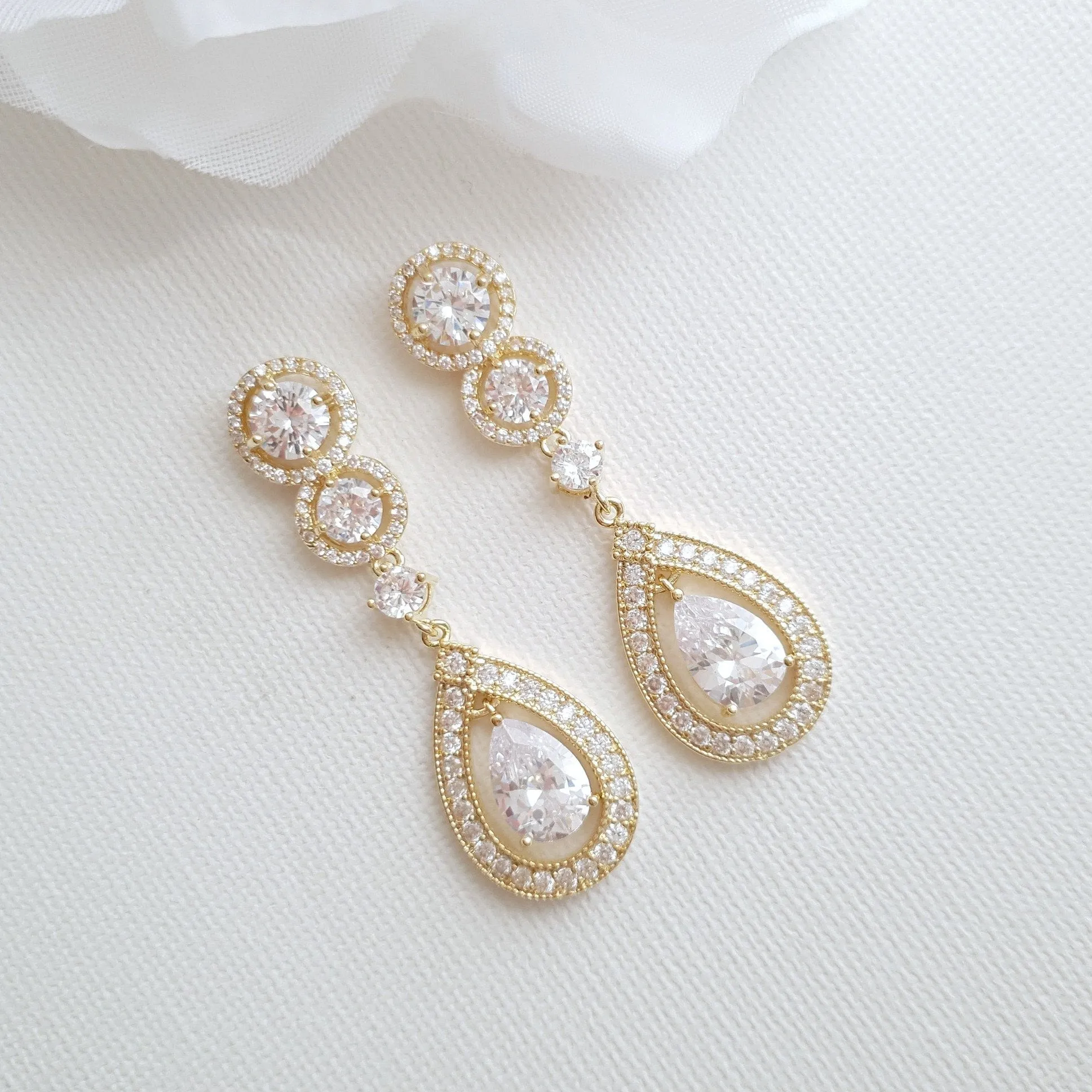 14k Gold Plated Bridal Earrings-Sarah