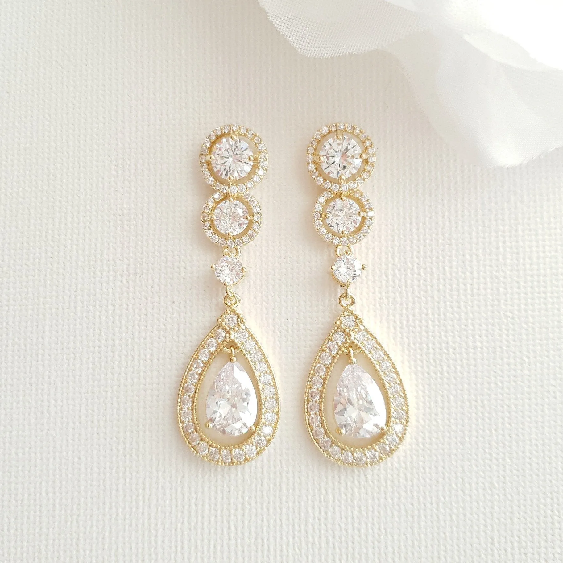 14k Gold Plated Bridal Earrings-Sarah