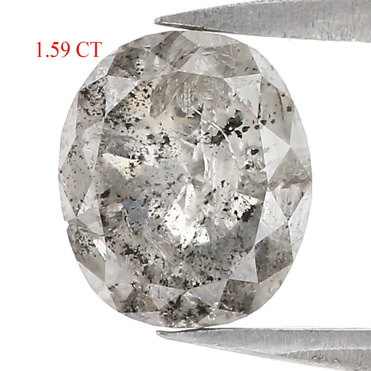 1.59 Ct Natural Loose Oval Shape Diamond Salt And Pepper Oval Cut Diamond 7.25 MM Natural Loose Black Grey Color Oval Rose Cut D