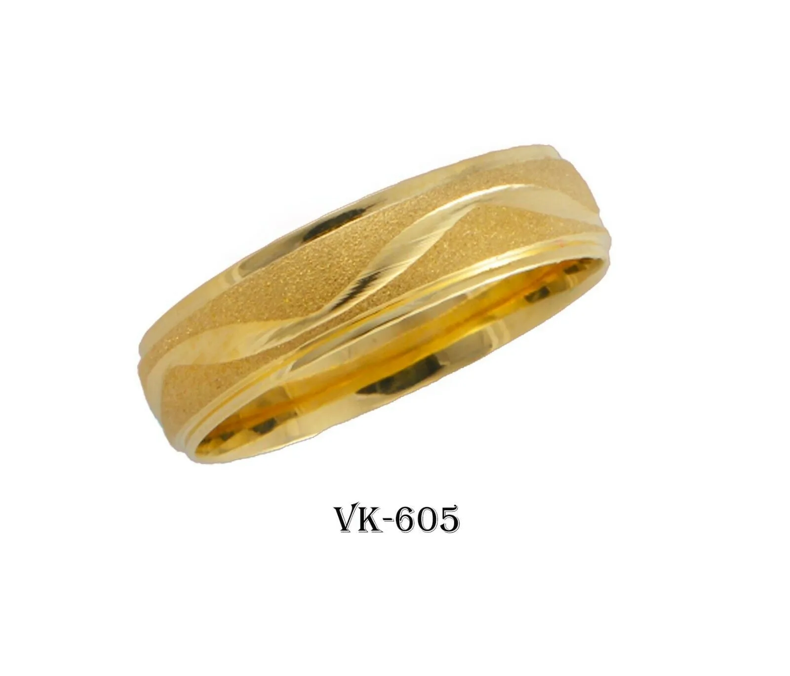 18k Solid Gold Elegant Ladies Modern Stone Finish Flat Band 5mm Ring VK605v(Y)