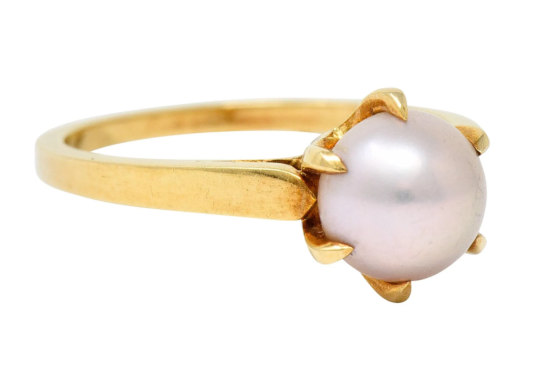 1905 Art Nouveau Natural Freshwater Button Pearl 14 Karat Gold Ring GIA