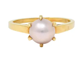 1905 Art Nouveau Natural Freshwater Button Pearl 14 Karat Gold Ring GIA