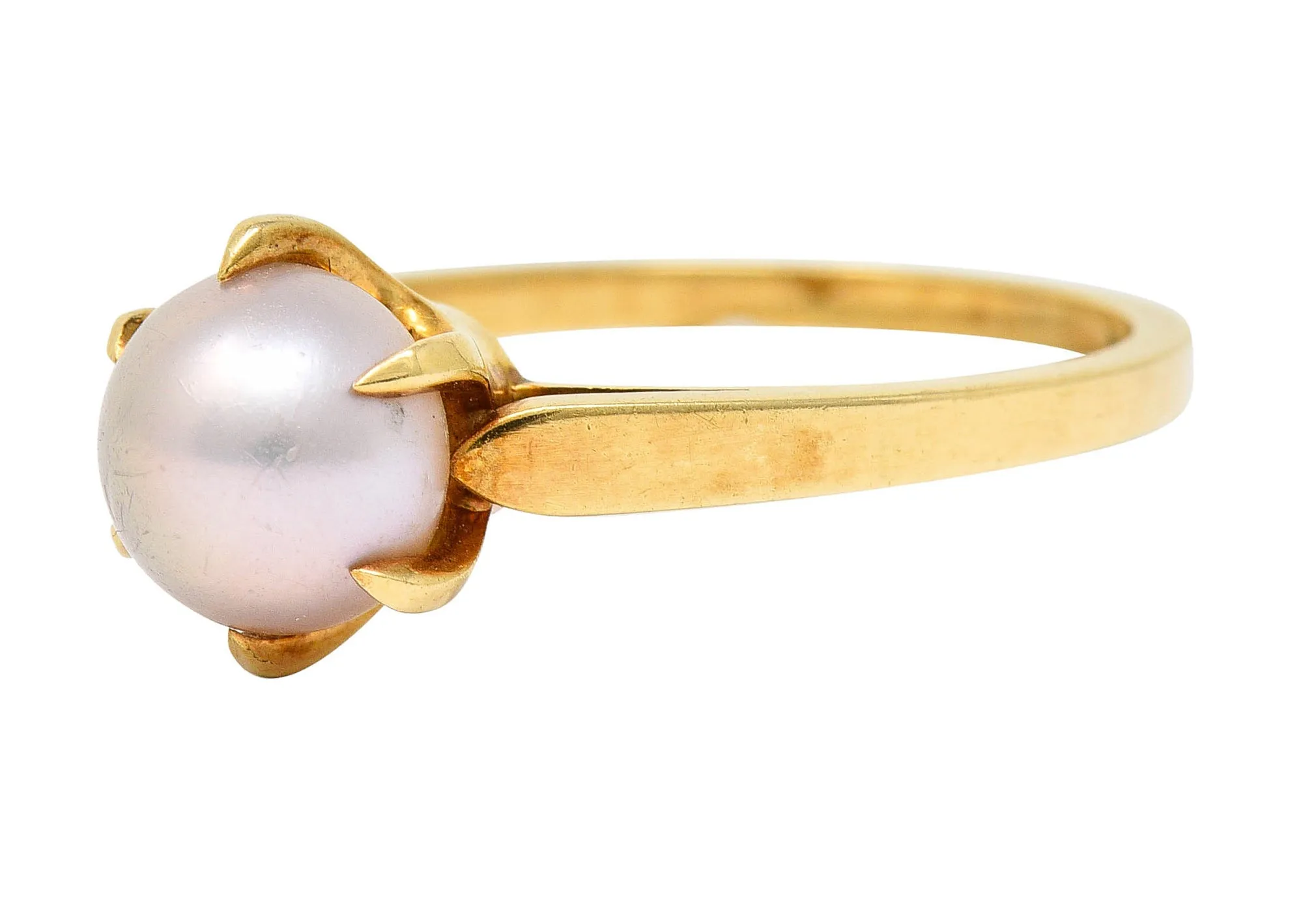 1905 Art Nouveau Natural Freshwater Button Pearl 14 Karat Gold Ring GIA