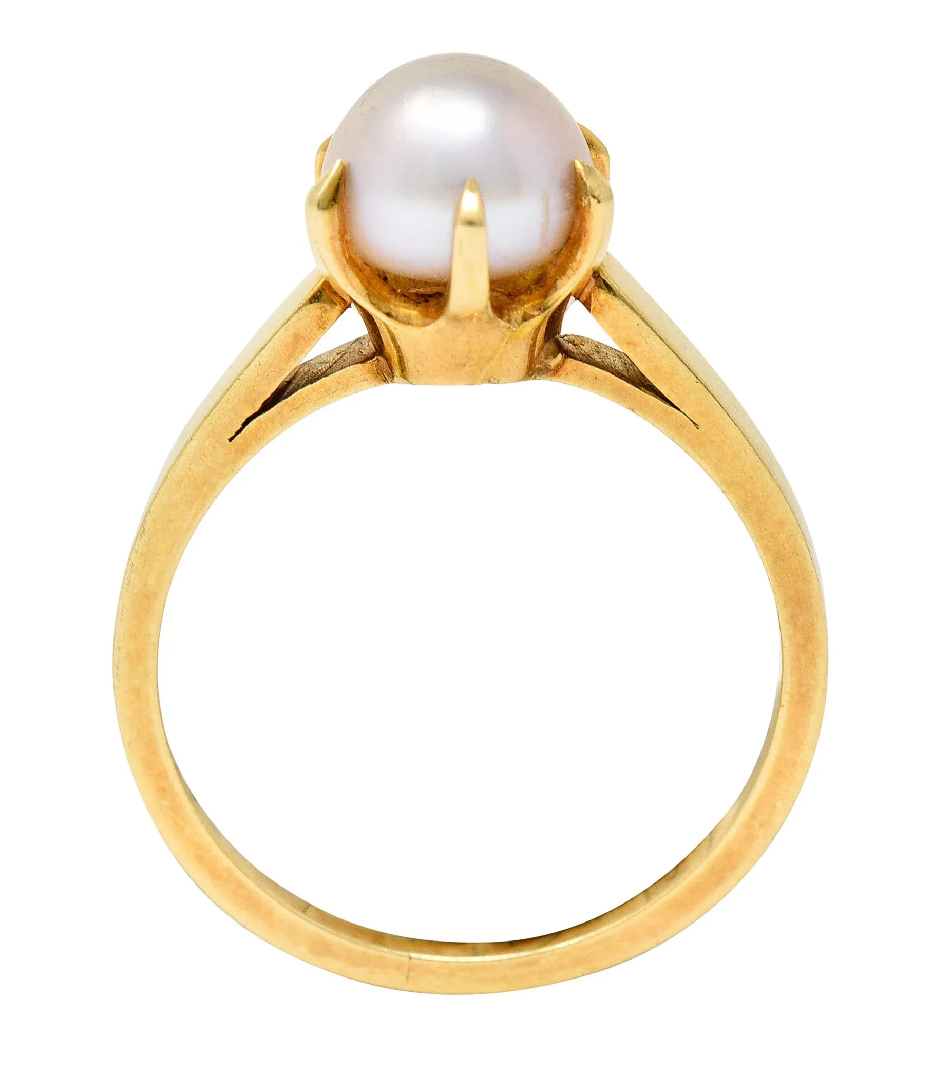 1905 Art Nouveau Natural Freshwater Button Pearl 14 Karat Gold Ring GIA