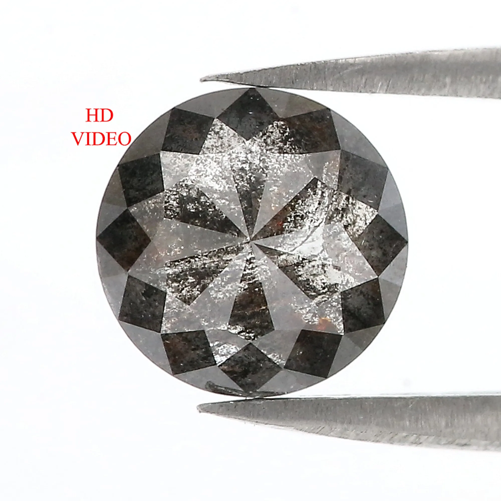 1.91 CT Natural Loose Round Rose Cut Diamond Salt And Pepper Round Diamond 8.05 MM Natural Loose Black Grey Color Rose Cut Diamo