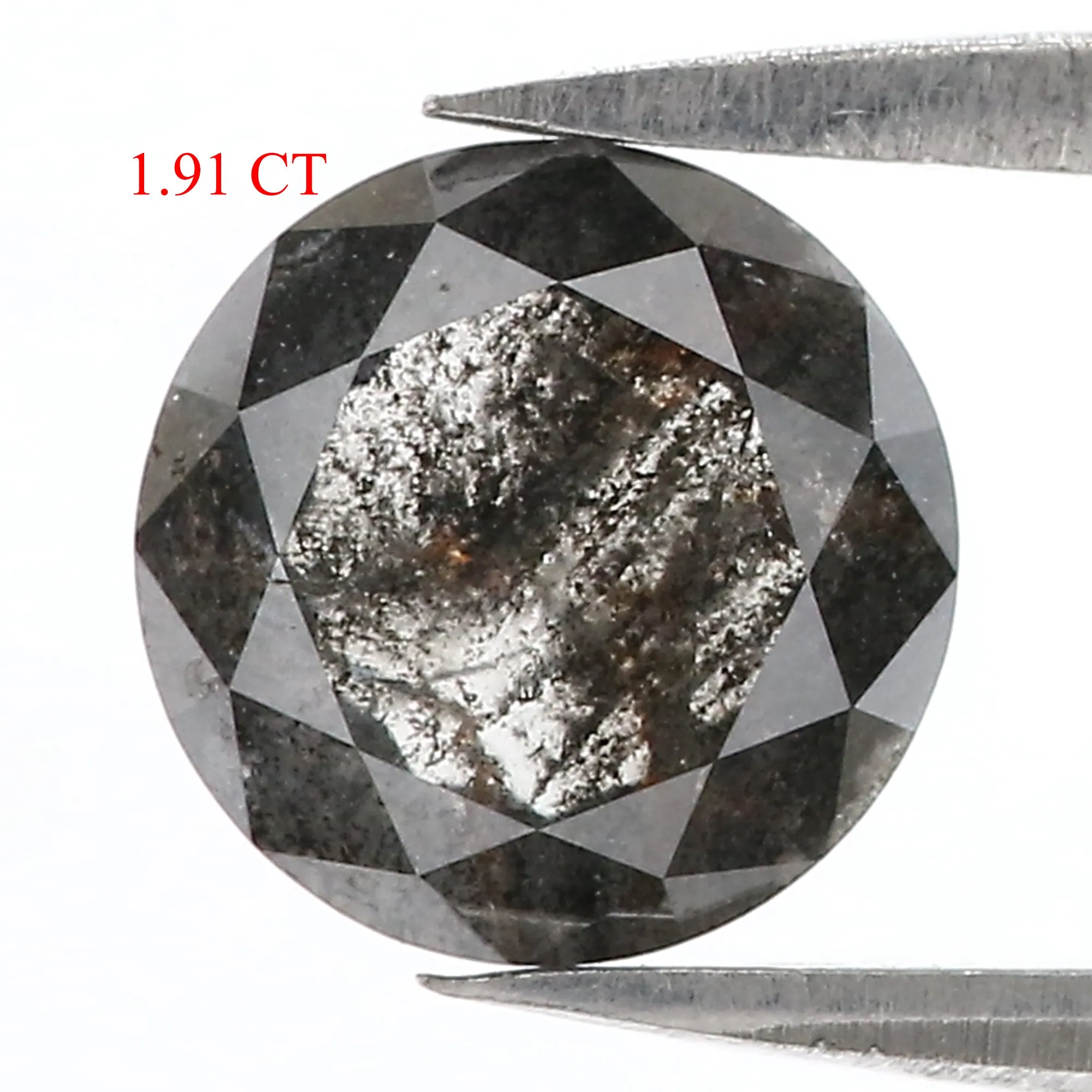 1.91 CT Natural Loose Round Rose Cut Diamond Salt And Pepper Round Diamond 8.05 MM Natural Loose Black Grey Color Rose Cut Diamo