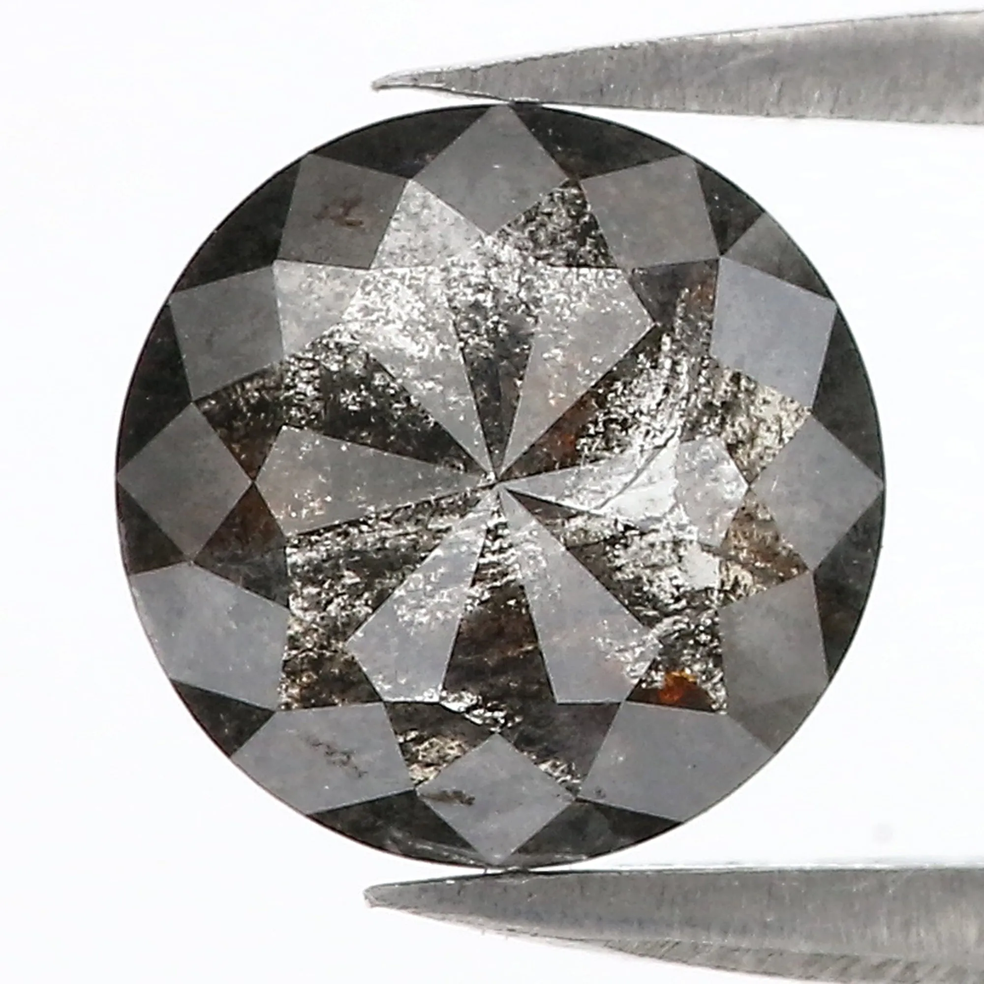 1.91 CT Natural Loose Round Rose Cut Diamond Salt And Pepper Round Diamond 8.05 MM Natural Loose Black Grey Color Rose Cut Diamo