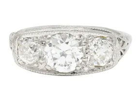 1920's Art Deco 1.95 CTW Diamond Platinum Three Stone Dinner Ring