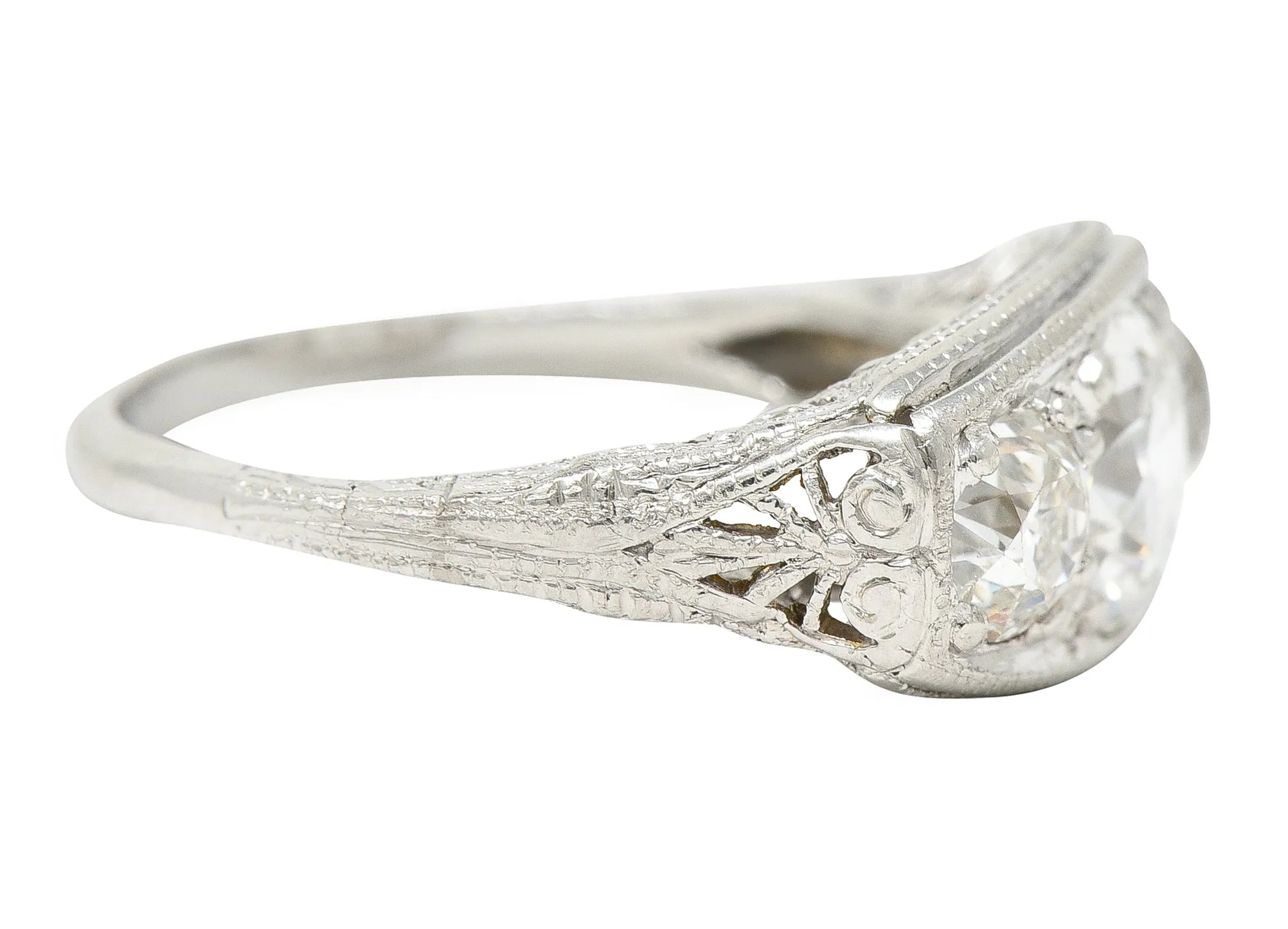 1920's Art Deco 1.95 CTW Diamond Platinum Three Stone Dinner Ring