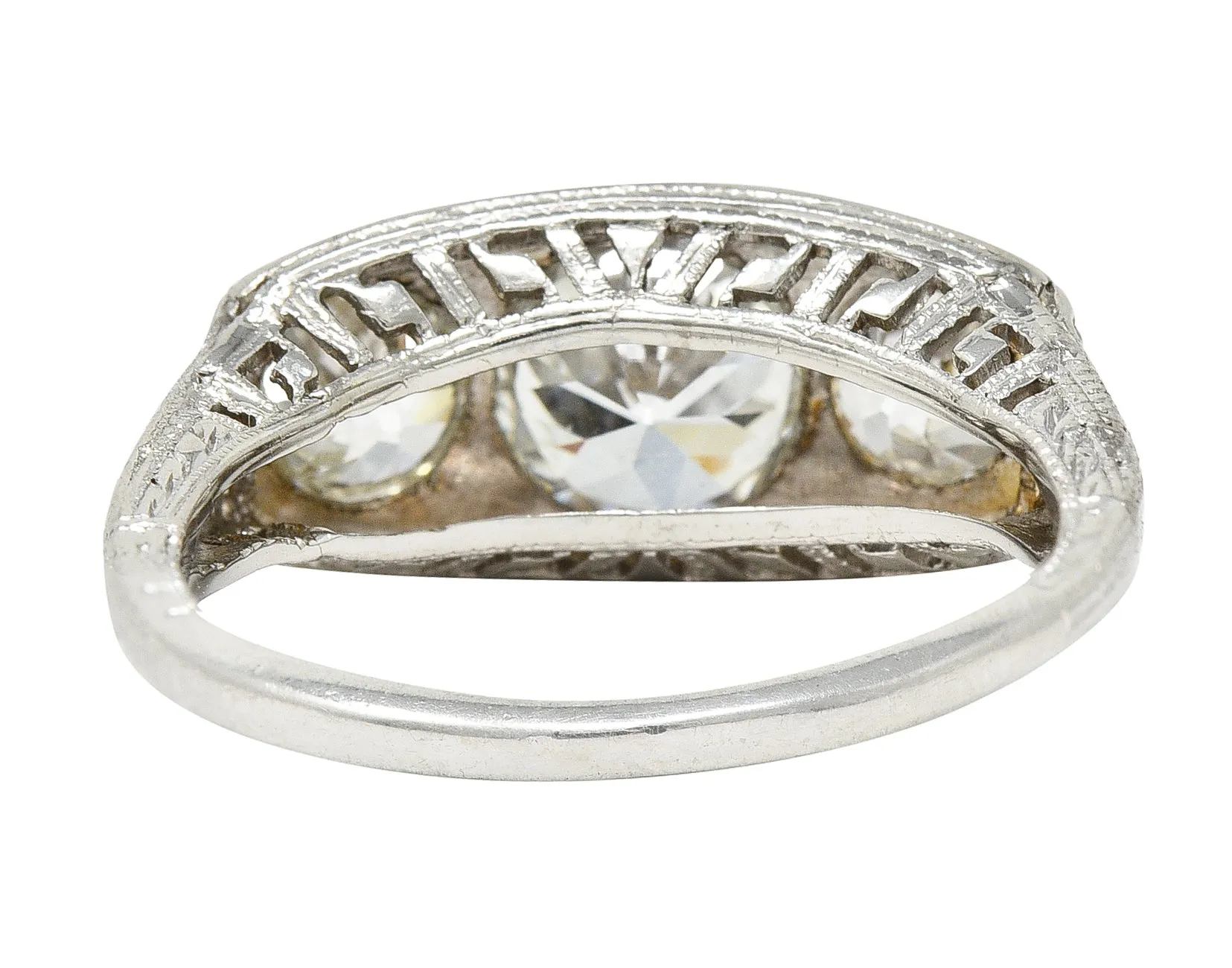 1920's Art Deco 1.95 CTW Diamond Platinum Three Stone Dinner Ring