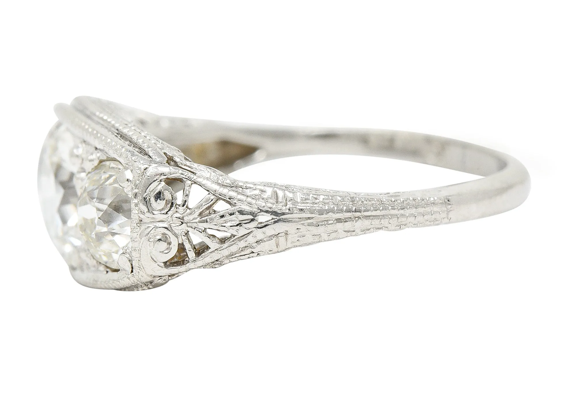 1920's Art Deco 1.95 CTW Diamond Platinum Three Stone Dinner Ring