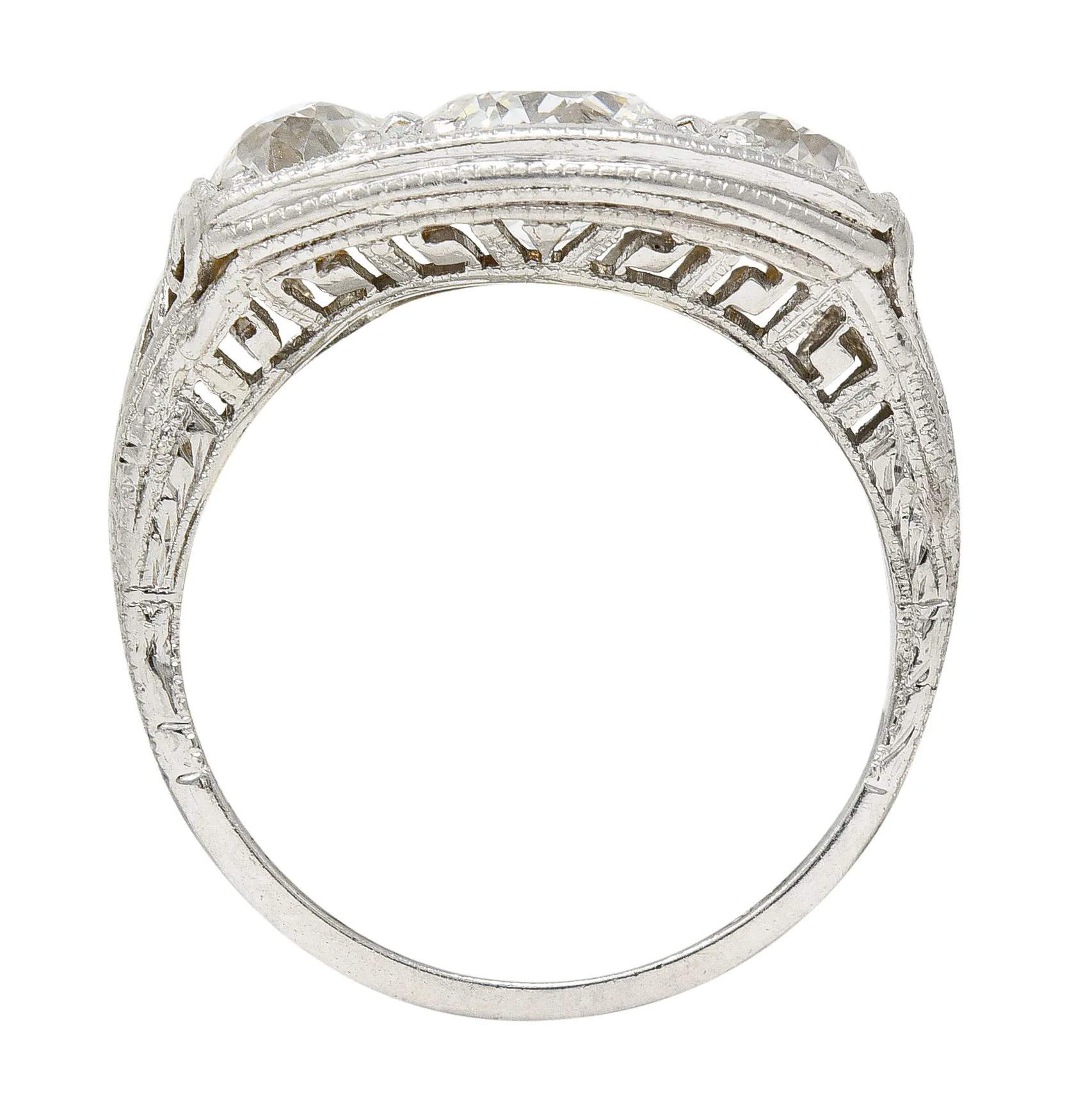 1920's Art Deco 1.95 CTW Diamond Platinum Three Stone Dinner Ring