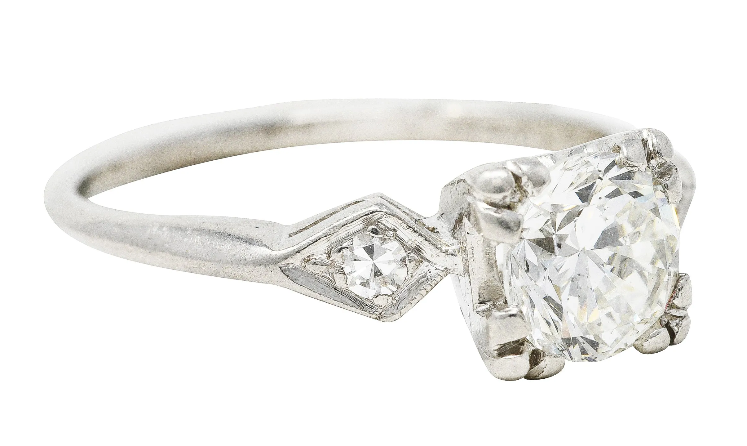 1950's Mid-Century 1.01 CTW Diamond Platinum Three Stone Engagement Ring