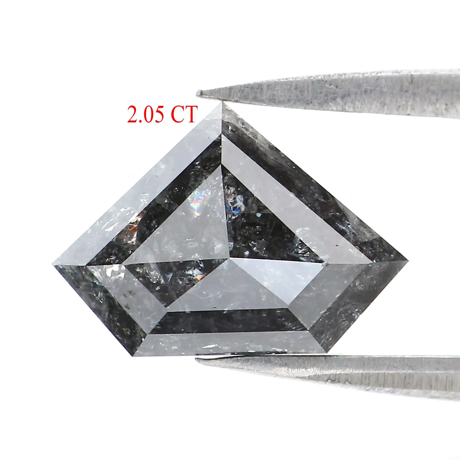 2.05 Ct Natural Loose Shield Shape Diamond Salt And Pepper Shield Cut Diamond 7.50 MM Natural Black Gray Color Shield Rose Cut D