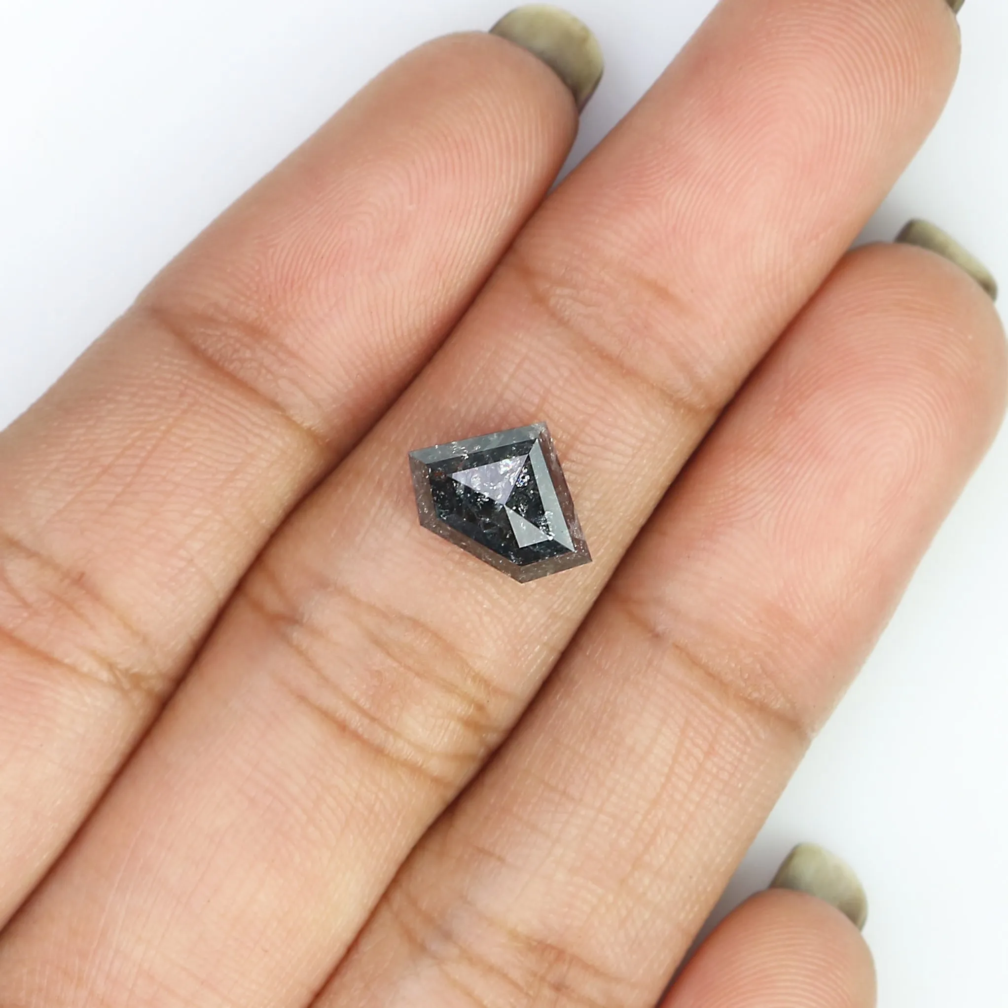 2.05 Ct Natural Loose Shield Shape Diamond Salt And Pepper Shield Cut Diamond 7.50 MM Natural Black Gray Color Shield Rose Cut D