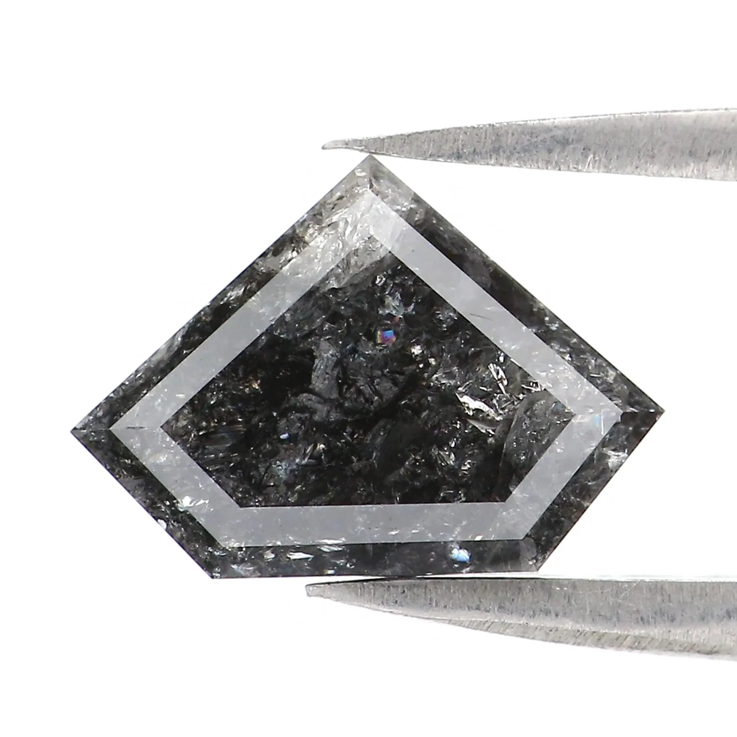 2.05 Ct Natural Loose Shield Shape Diamond Salt And Pepper Shield Cut Diamond 7.50 MM Natural Black Gray Color Shield Rose Cut D