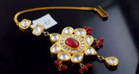 22k 22ct Yellow Gold ELEGANT KUNDAN RUBY STONE MANG TIKKA TIKA BRIDAL WOMAN T7