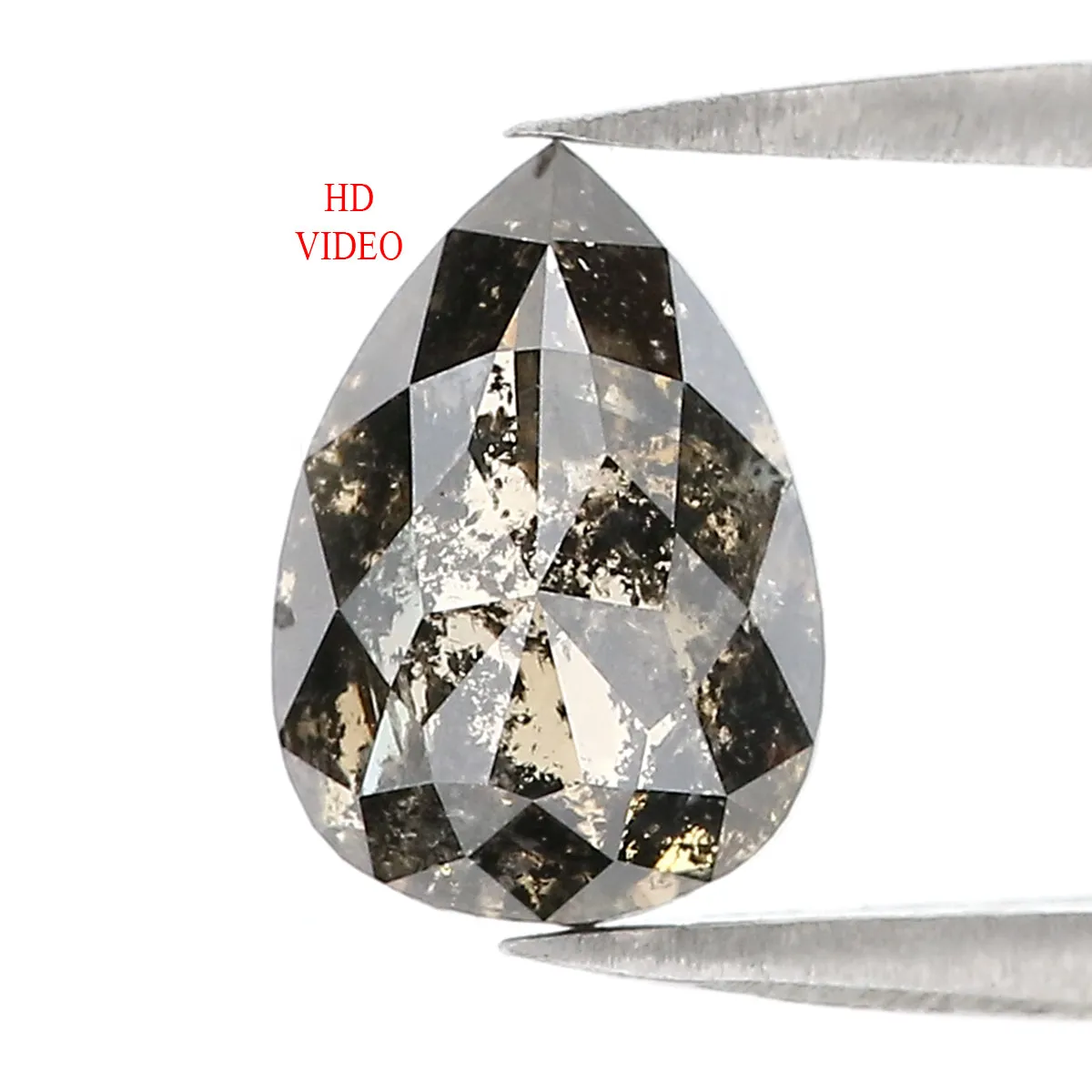 2.47 CT Natural Loose Pear Shape Diamond Salt And Pepper Pear Cut Diamond 9.90 MM Natural Loose Black Grey Color Pear Rose Cut D