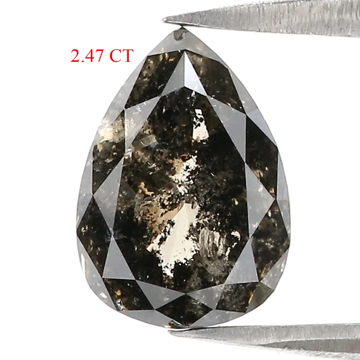 2.47 CT Natural Loose Pear Shape Diamond Salt And Pepper Pear Cut Diamond 9.90 MM Natural Loose Black Grey Color Pear Rose Cut D