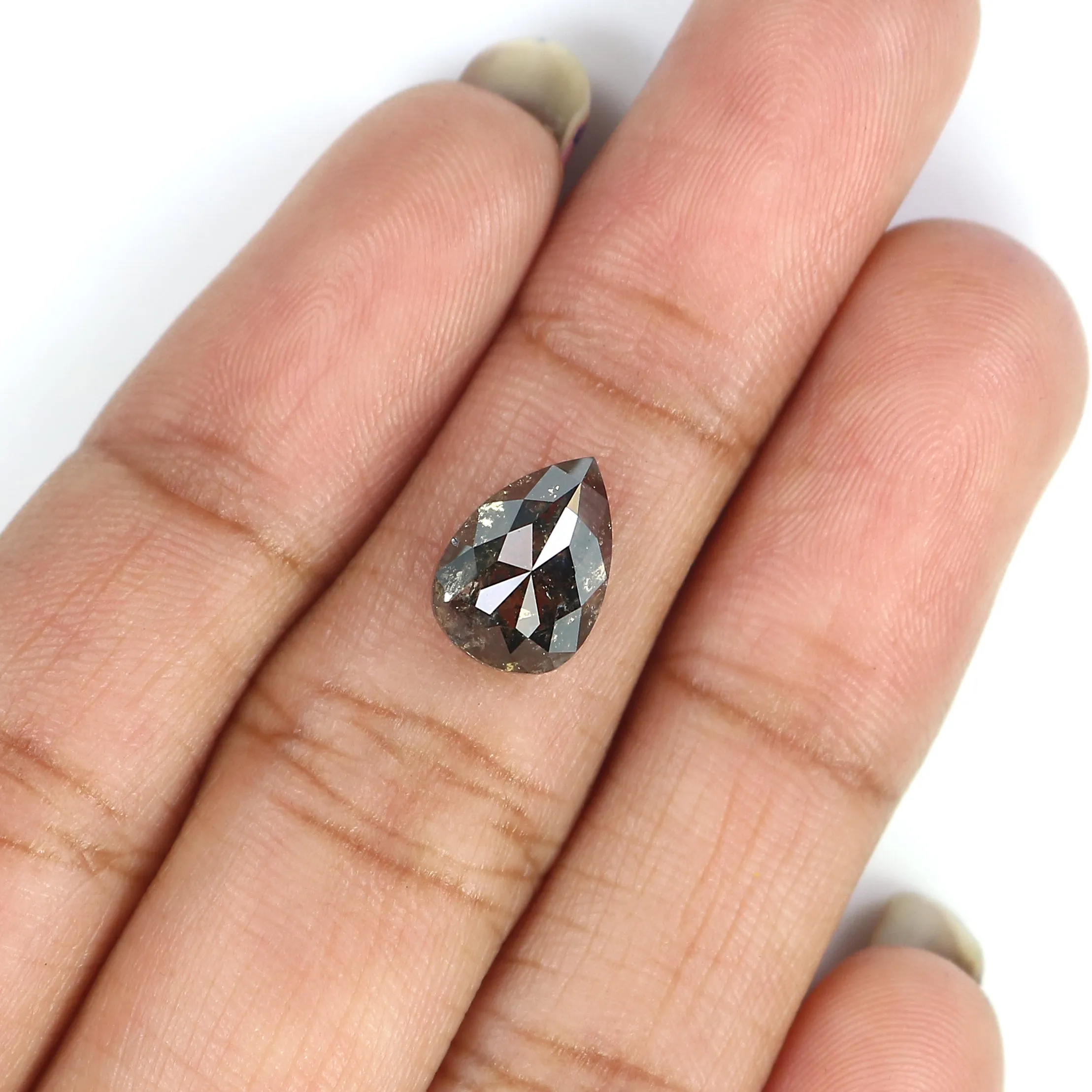 2.47 CT Natural Loose Pear Shape Diamond Salt And Pepper Pear Cut Diamond 9.90 MM Natural Loose Black Grey Color Pear Rose Cut D