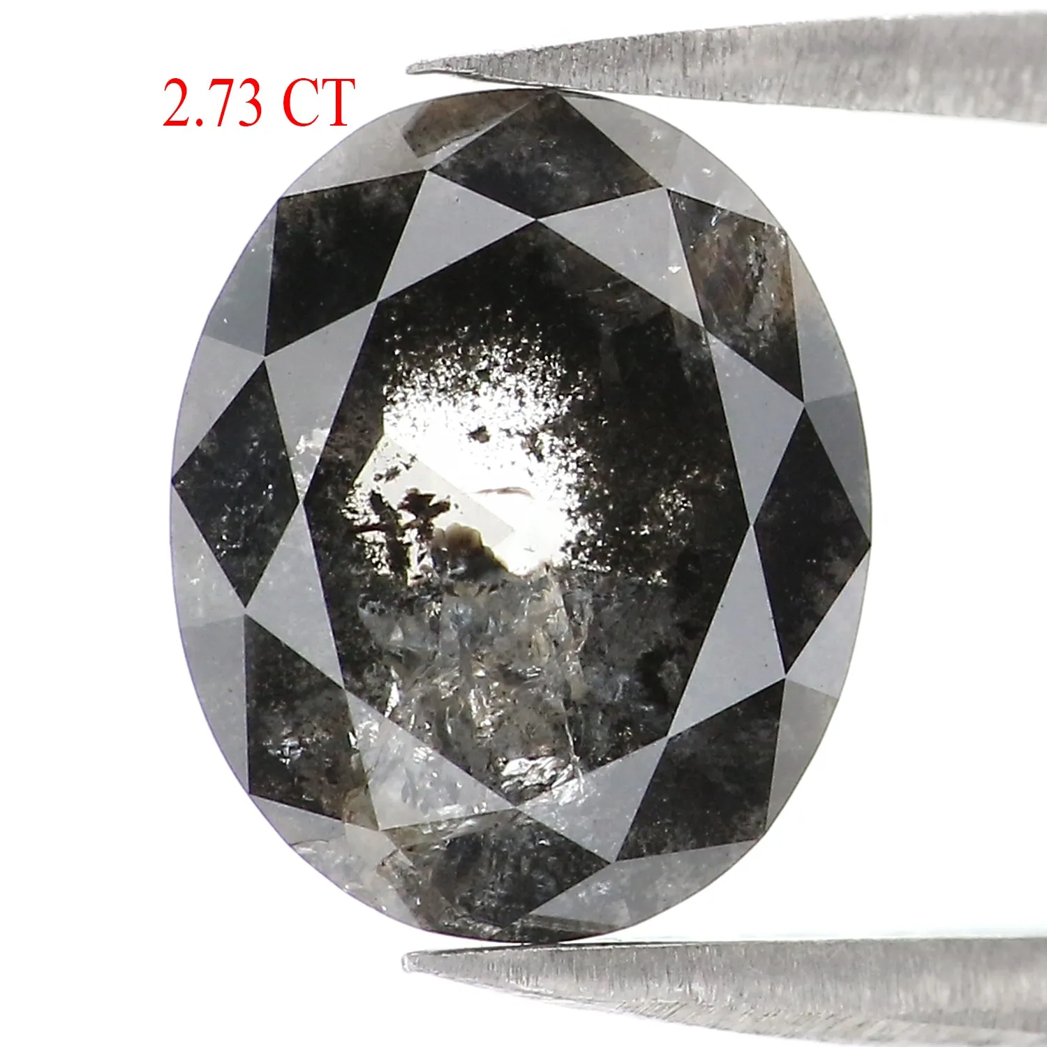 2.73 CT Natural Loose Oval Shape Diamond Salt And Pepper Oval Cut Diamond 9.65 MM Natural Loose Black Grey Color Oval Rose Cut D