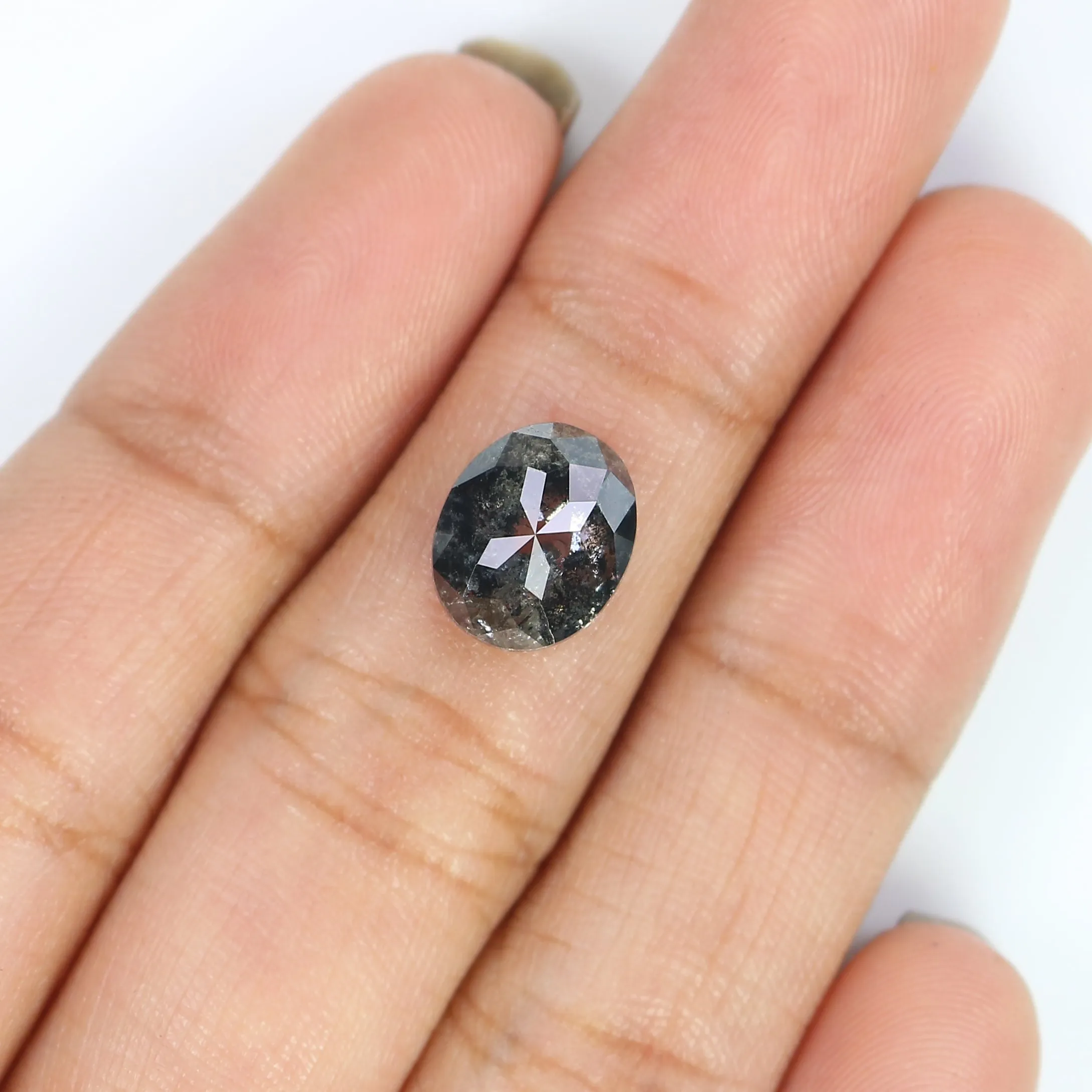 2.73 CT Natural Loose Oval Shape Diamond Salt And Pepper Oval Cut Diamond 9.65 MM Natural Loose Black Grey Color Oval Rose Cut D