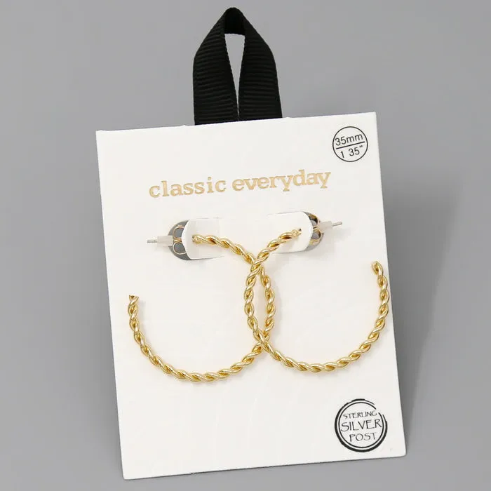 35 MM Rope Metal Hoop Earrings