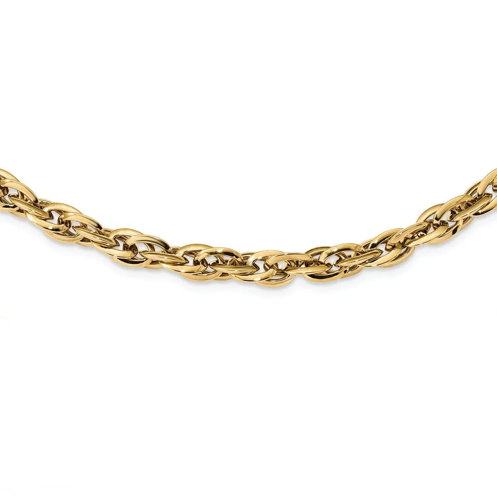 6.5mm 14K Yellow Gold Hollow Loose Rope Chain Necklace, 17.5 Inch