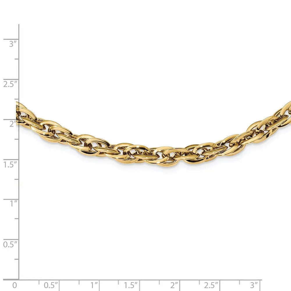 6.5mm 14K Yellow Gold Hollow Loose Rope Chain Necklace, 17.5 Inch