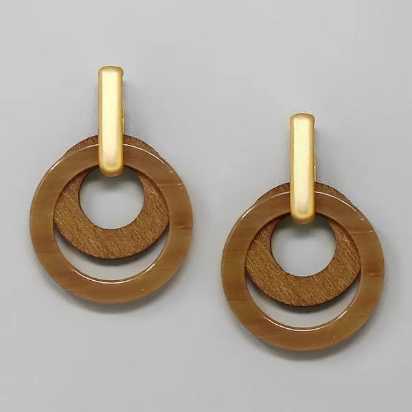 Acetate And Wood Circle Layer Earrings