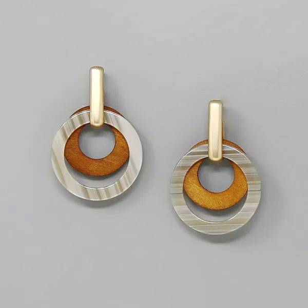 Acetate And Wood Circle Layer Earrings