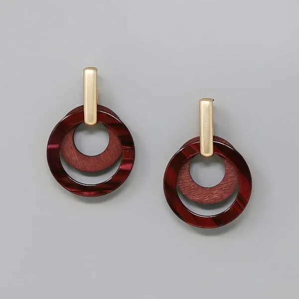 Acetate And Wood Circle Layer Earrings