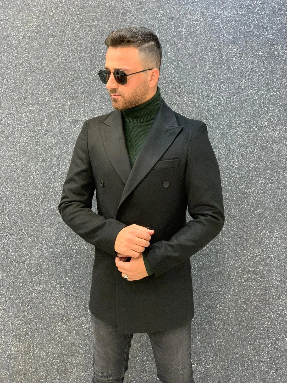 Ade Black Slim Fit Long Coat