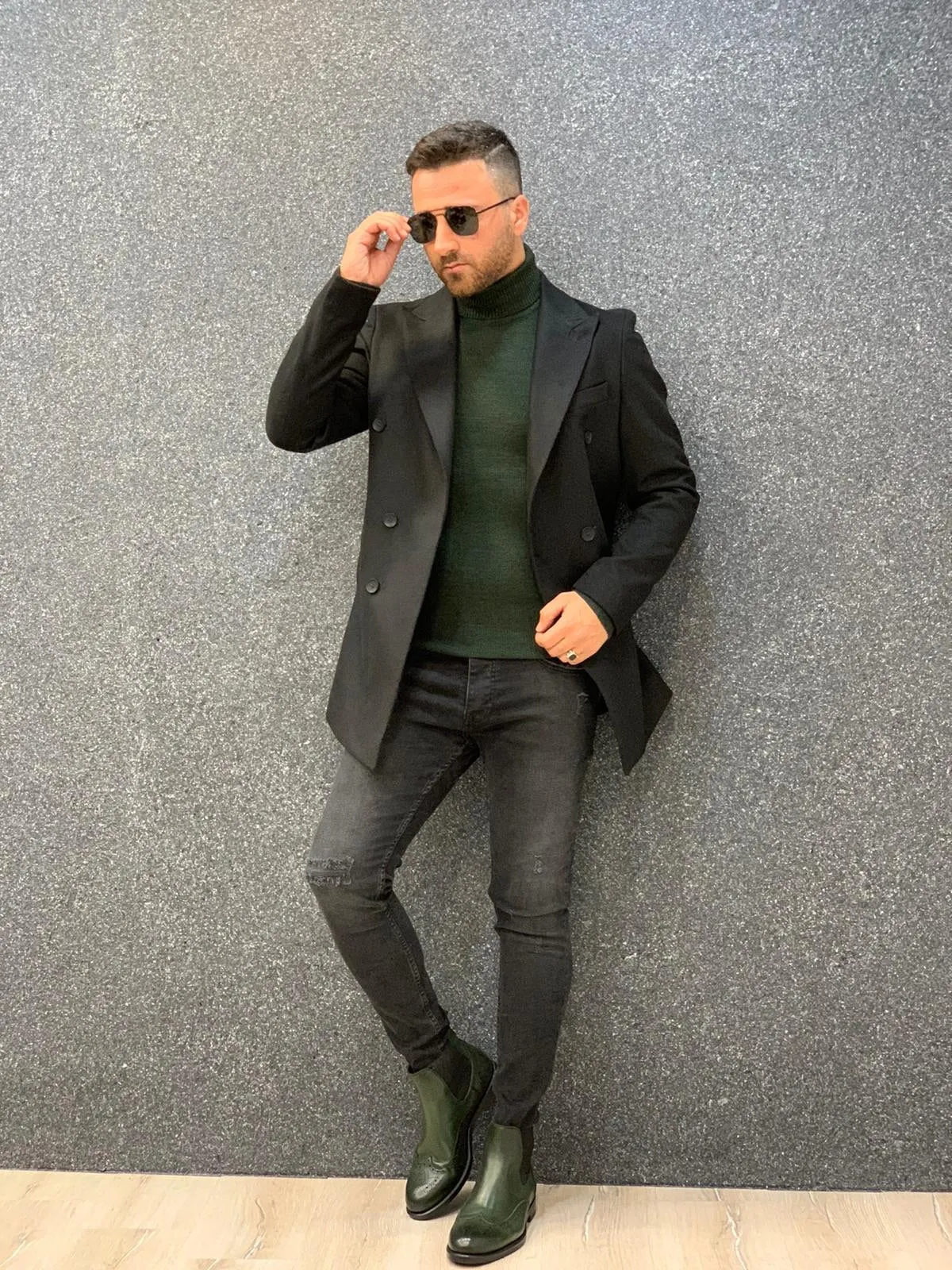 Ade Black Slim Fit Long Coat