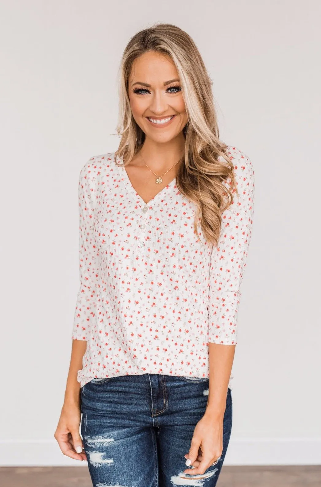 Always By My Side Button Henley Top- Ivory