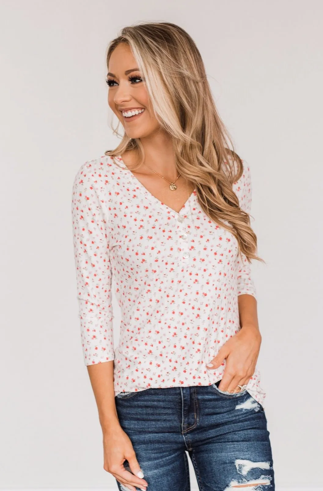 Always By My Side Button Henley Top- Ivory