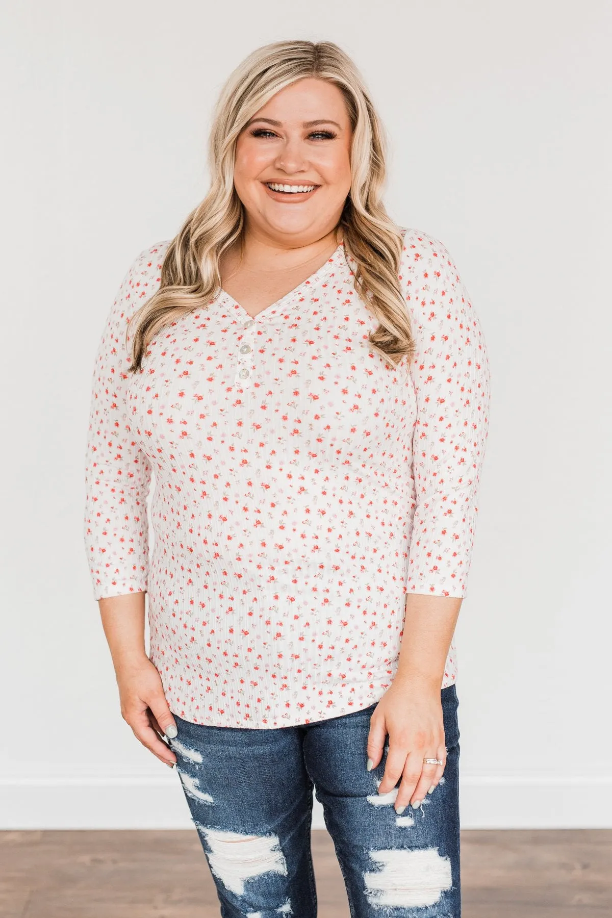 Always By My Side Button Henley Top- Ivory