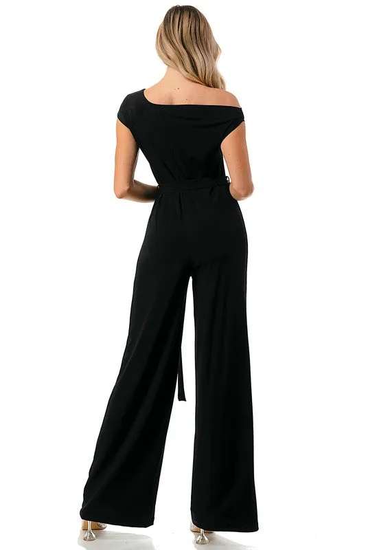 Ariella - Drop Shoulder Belted Jumpsuit