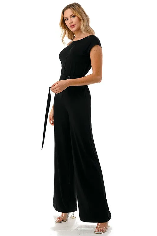 Ariella - Drop Shoulder Belted Jumpsuit