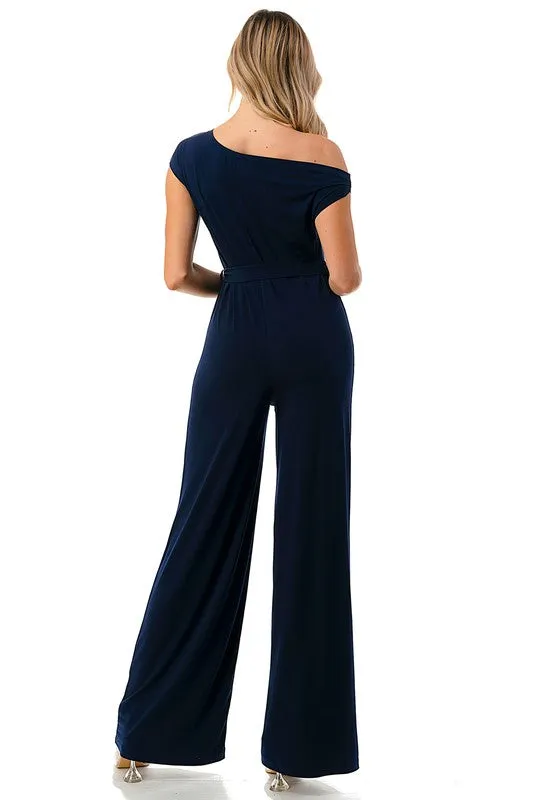 Ariella - Drop Shoulder Belted Jumpsuit