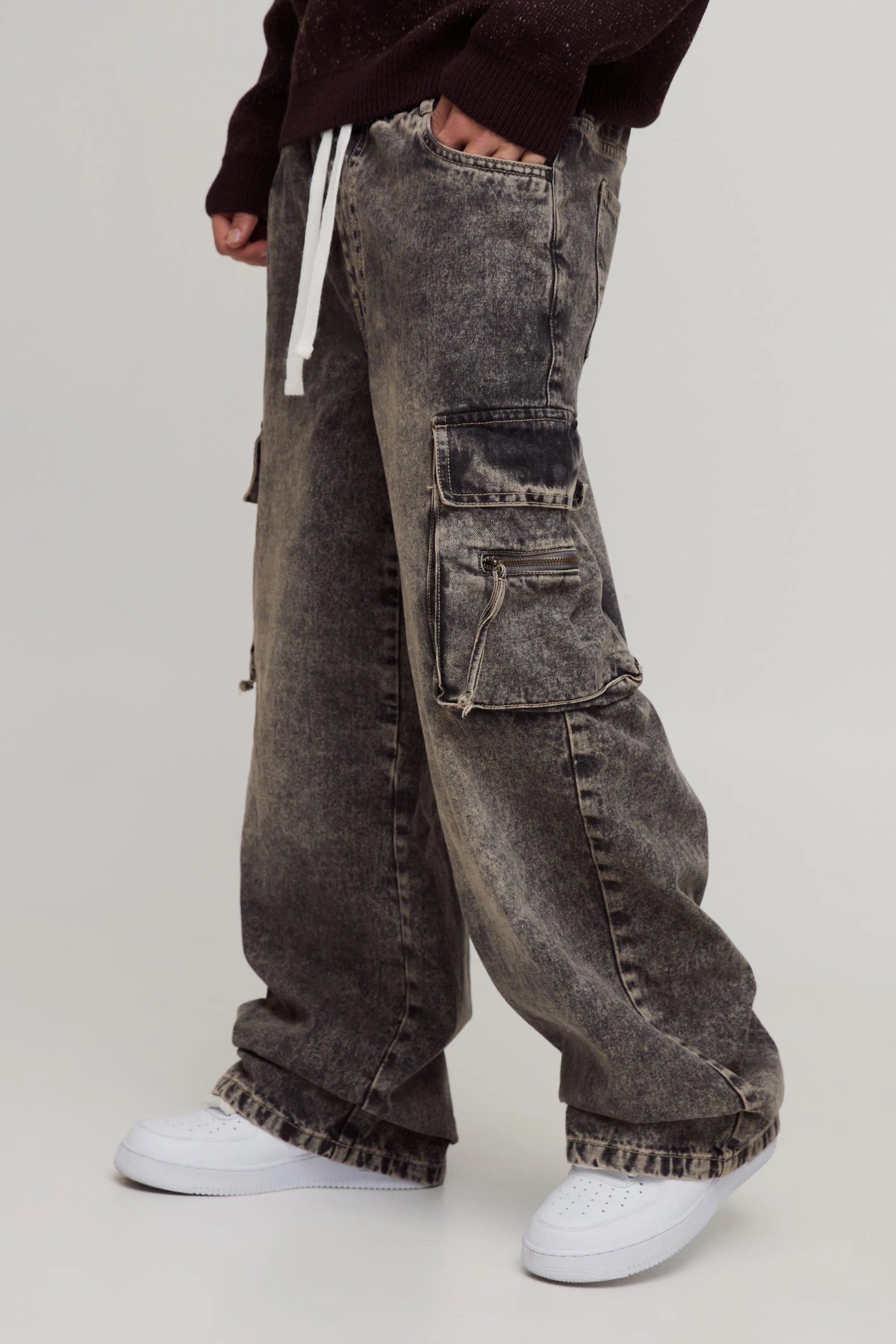 Baggy Rigid Cargo Washed Denim Jeans