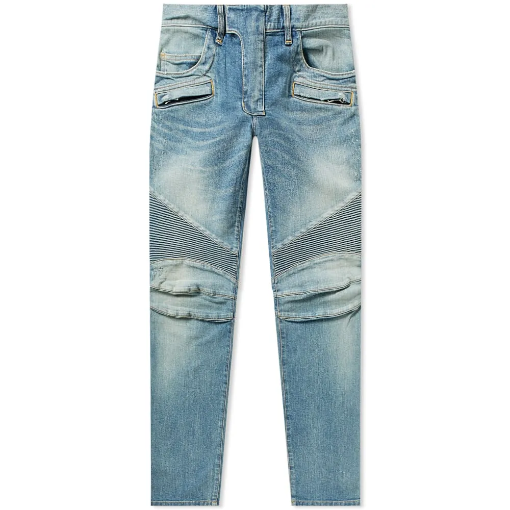 Balmain Tapered Bleach Biker JeanLight Blue